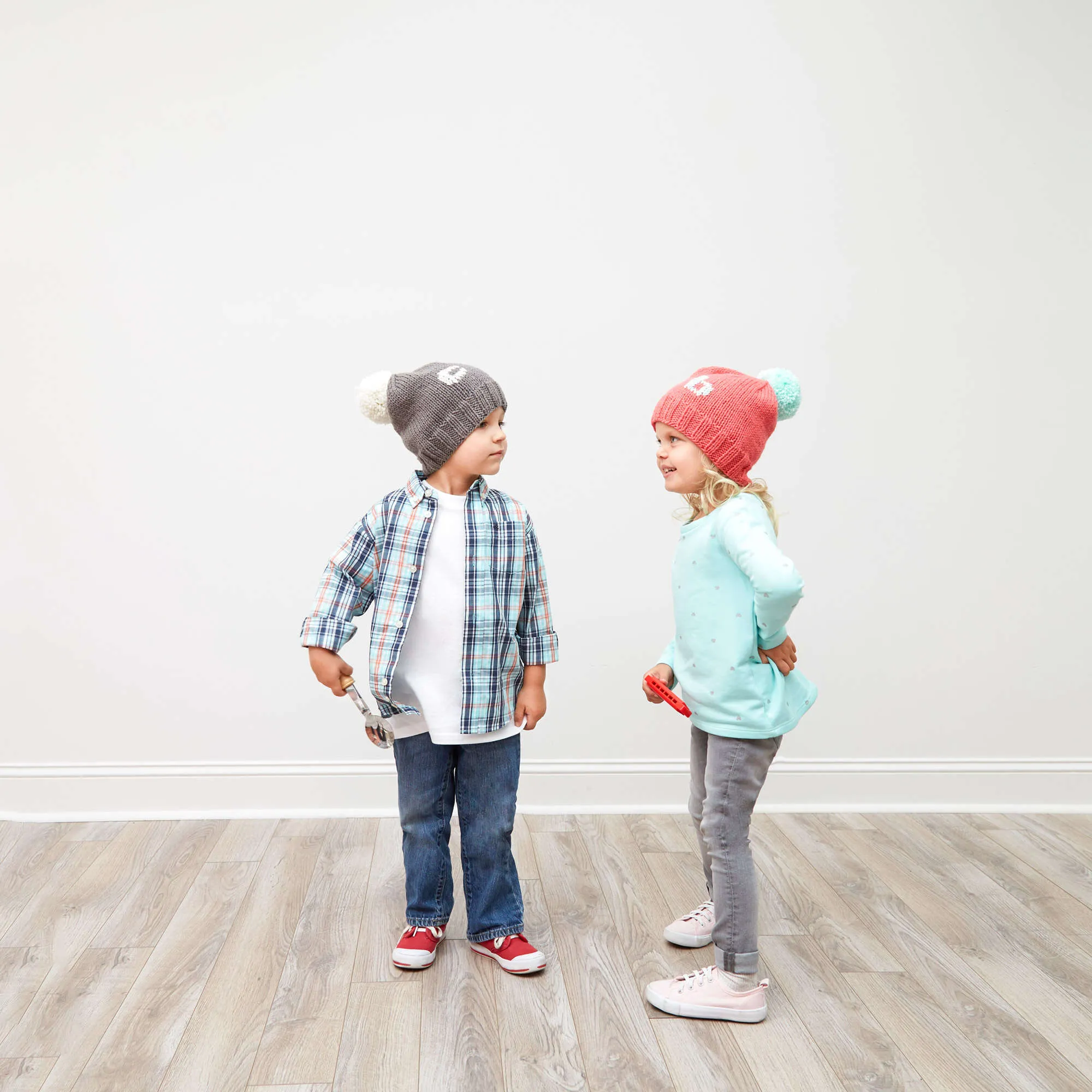 Red Heart Knit Monogram Pom Pom Hats