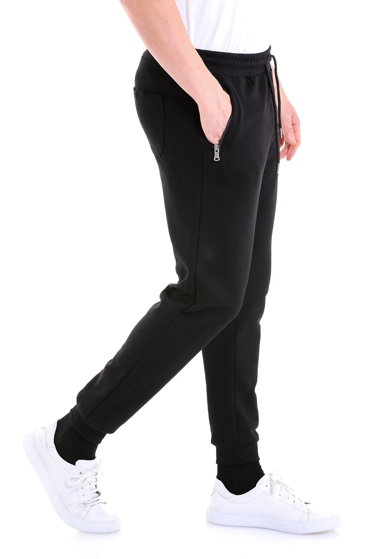 Regular Fit Cotton Blend Navy Sweatpants, Black