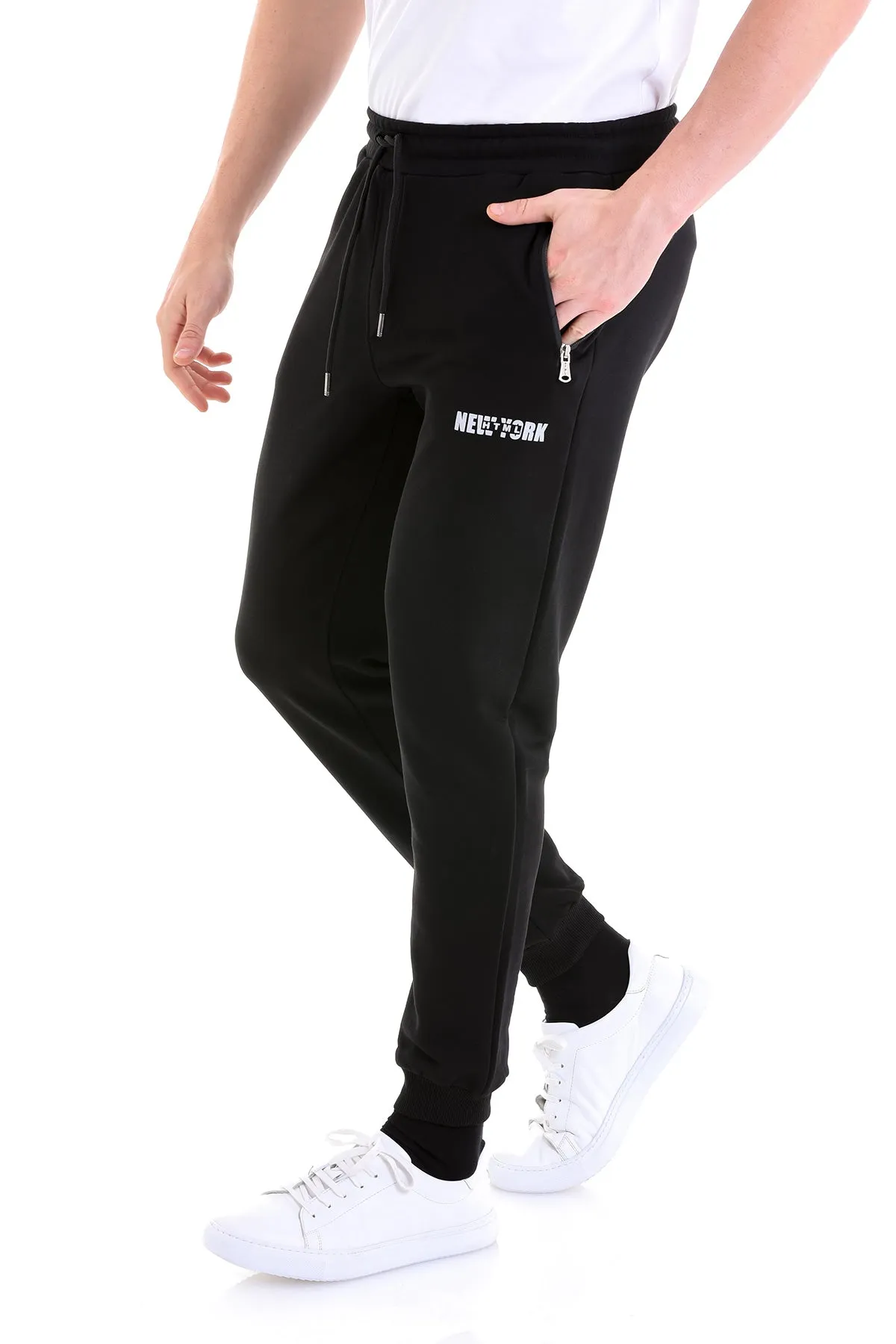 Regular Fit Cotton Blend Navy Sweatpants, Black