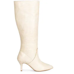 Saint Adella Croc Embossed Off White Leather Long Boots