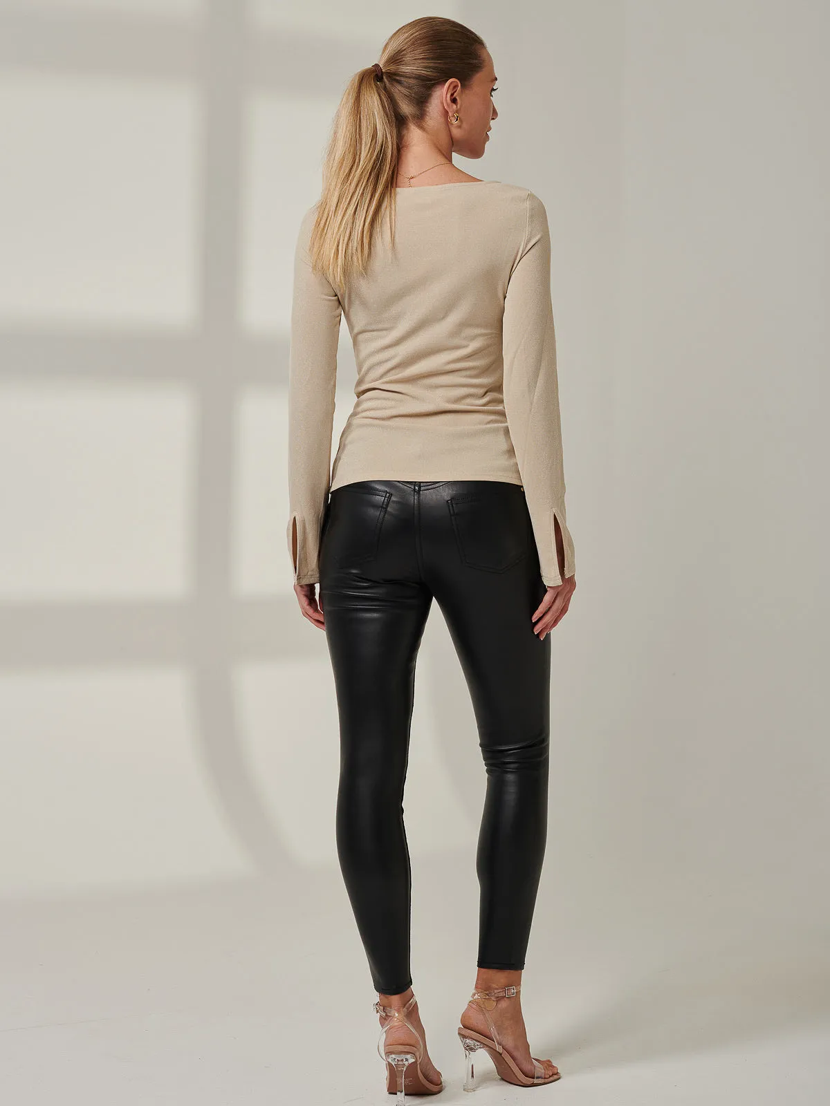 Sample Sale - Shimmery Square Neck Top, Stone