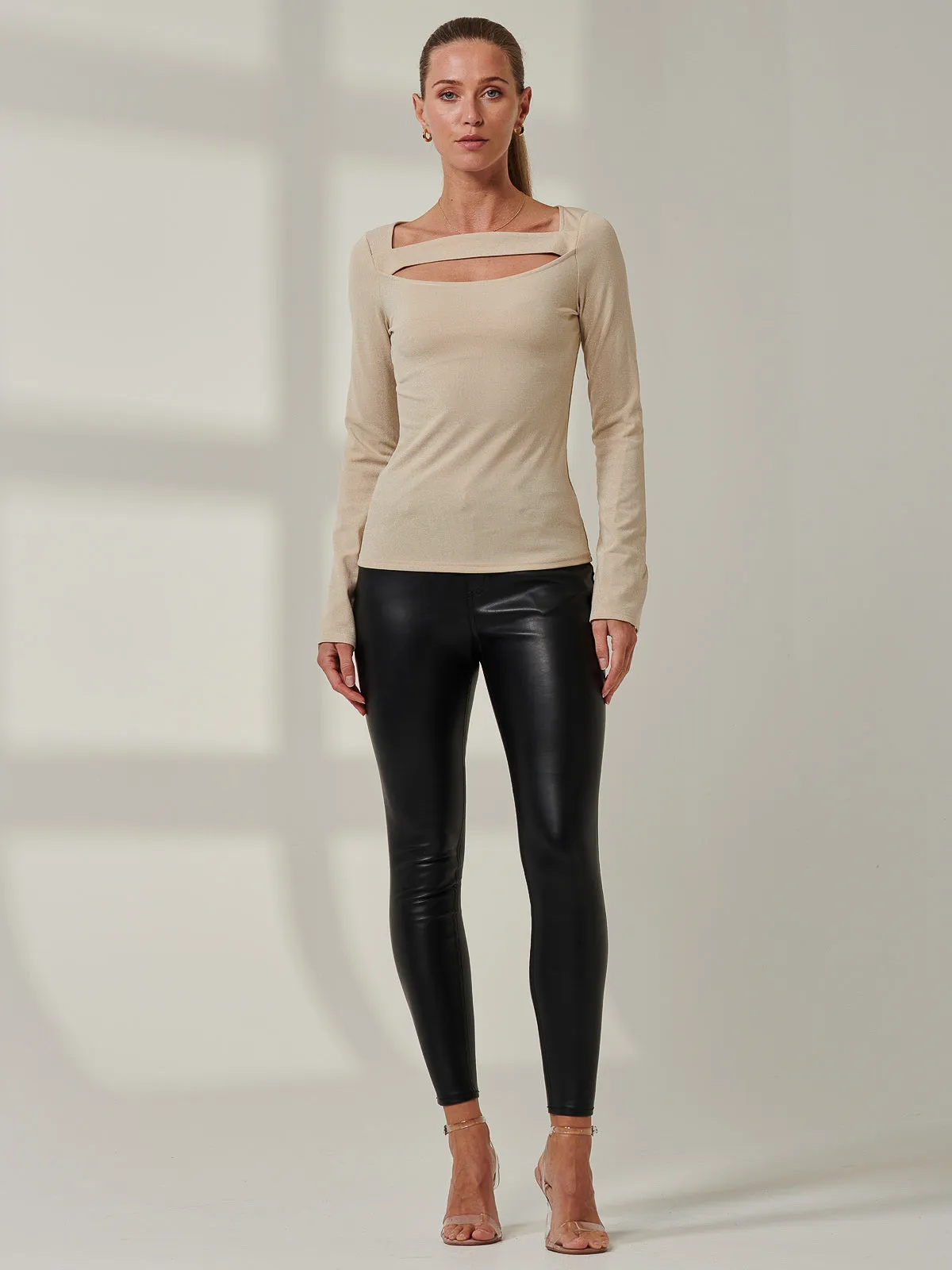 Sample Sale - Shimmery Square Neck Top, Stone