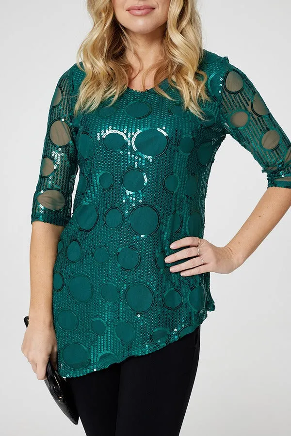 Sequin Polka Dot Asymmetric Top