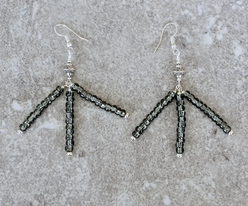 Shimmery Gray Rondelle Bead 3-Dangle Earrings with Sterling Silver Beads and Earring Wires