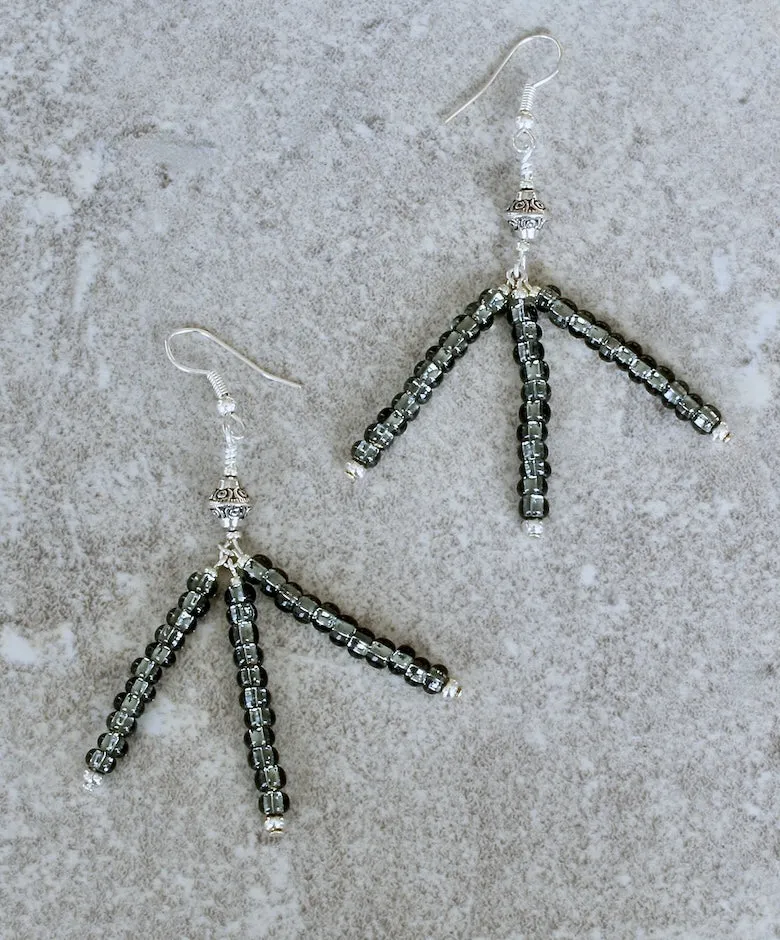 Shimmery Gray Rondelle Bead 3-Dangle Earrings with Sterling Silver Beads and Earring Wires