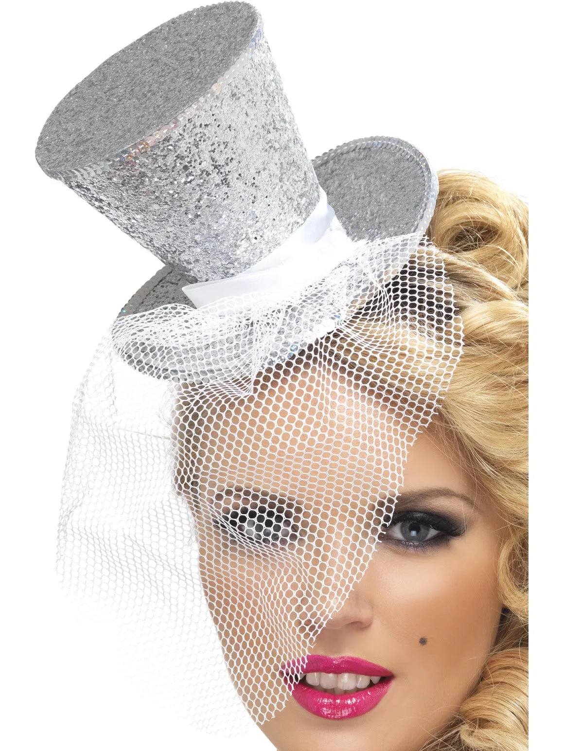 Silver Fever Mini Top Hat on Headband