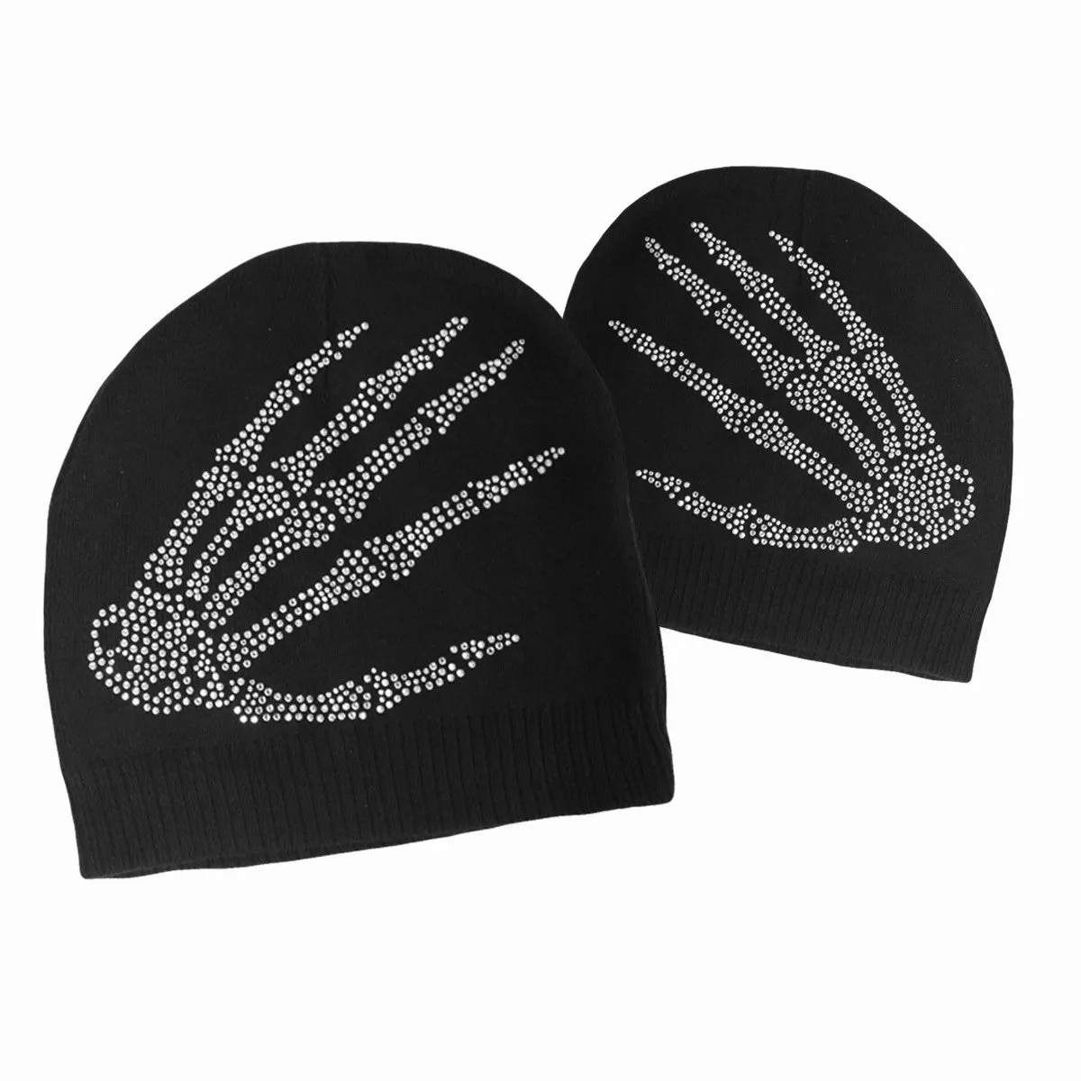 Skeleton Hands Knit Rhinestone Beanie