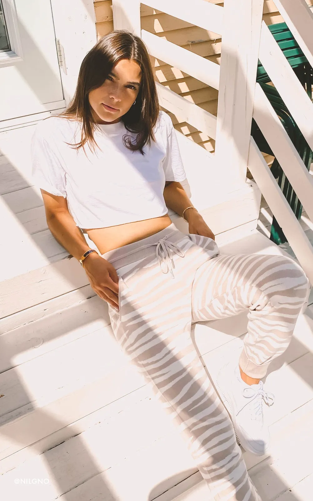 Soia & Kyo - Verona Zebra Print Joggers in Pearl-Off White