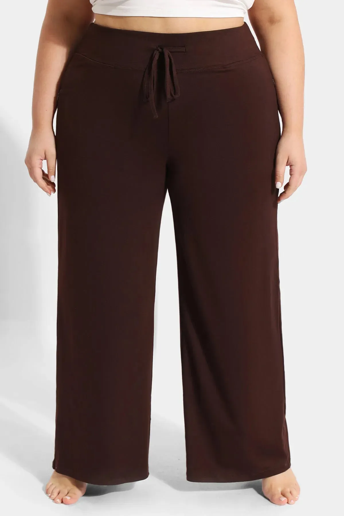 Solid Flared Wide Leg Rise Waist Sweatpant