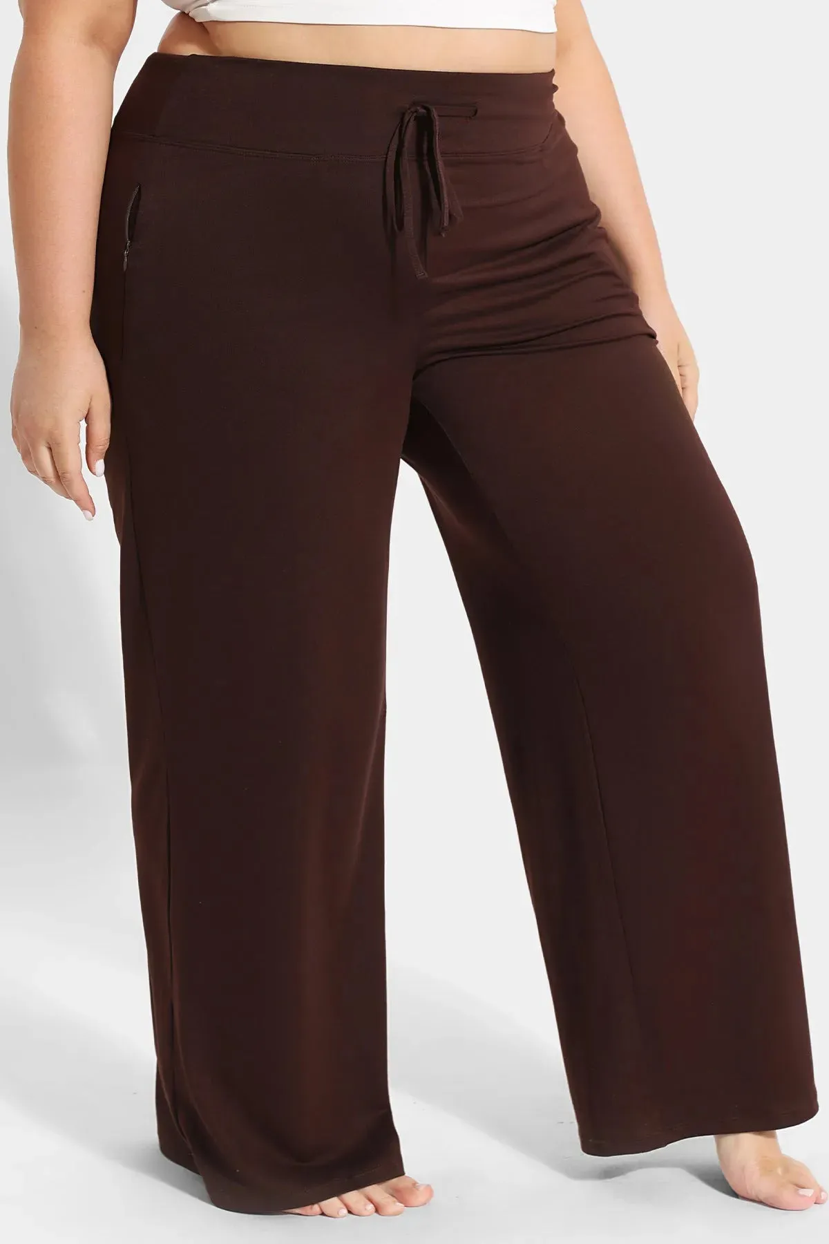 Solid Flared Wide Leg Rise Waist Sweatpant