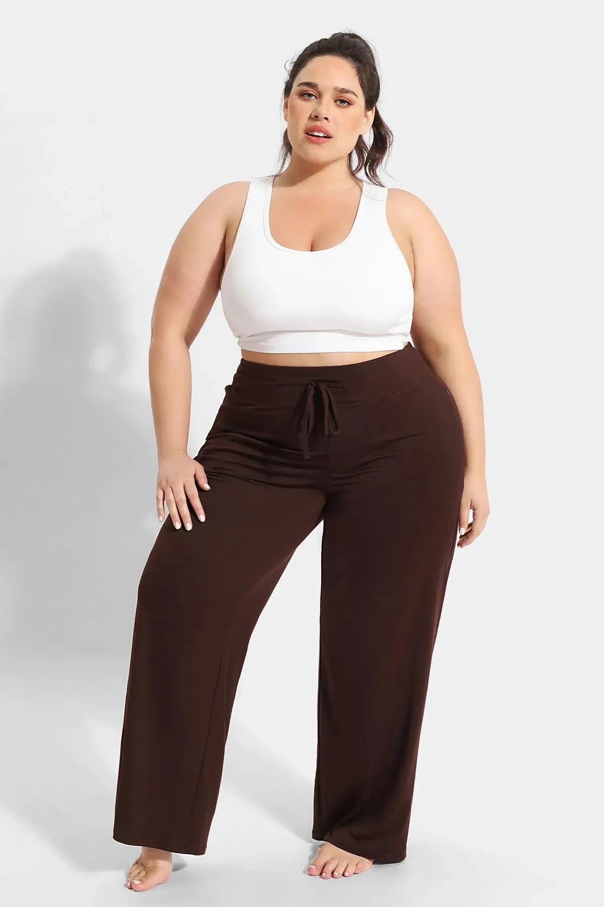 Solid Flared Wide Leg Rise Waist Sweatpant