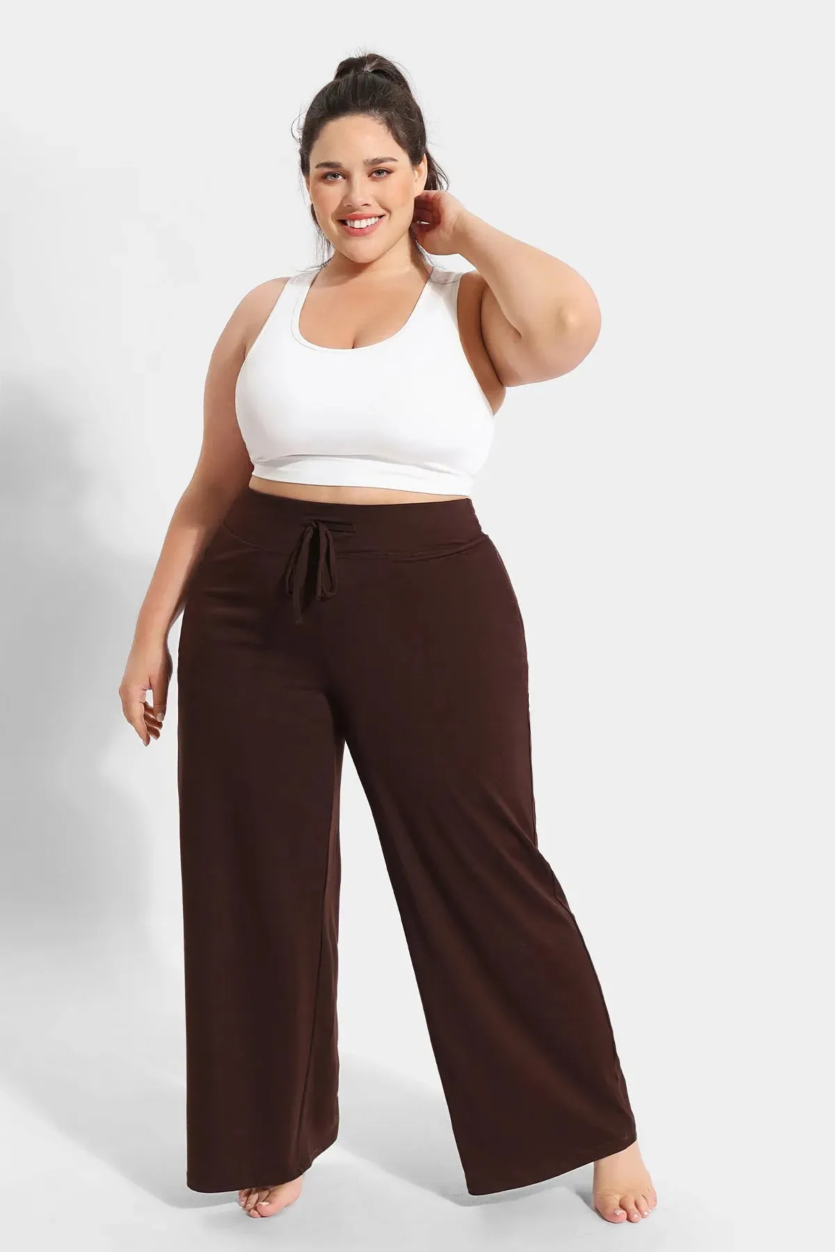 Solid Flared Wide Leg Rise Waist Sweatpant