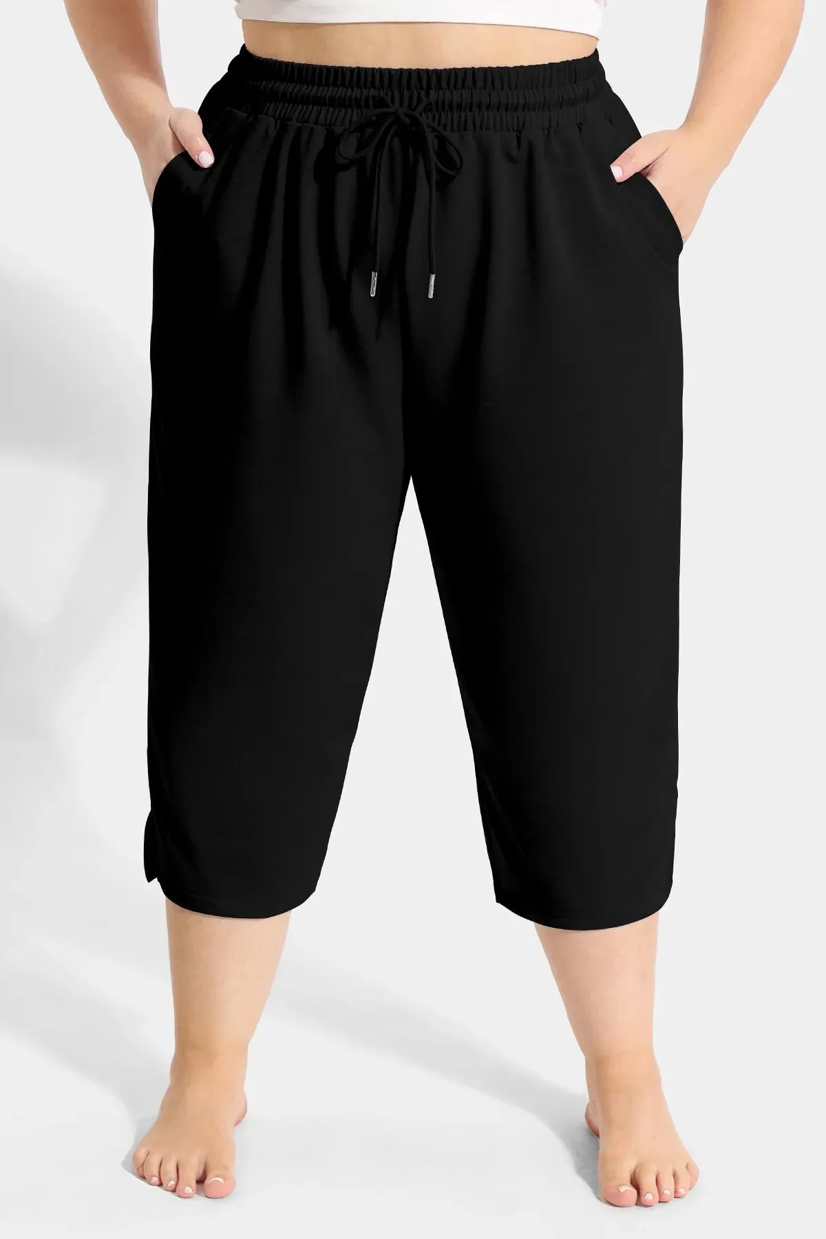 Solid High Waist Drawstring Capri Sweatpants