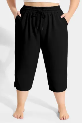 Solid High Waist Drawstring Capri Sweatpants