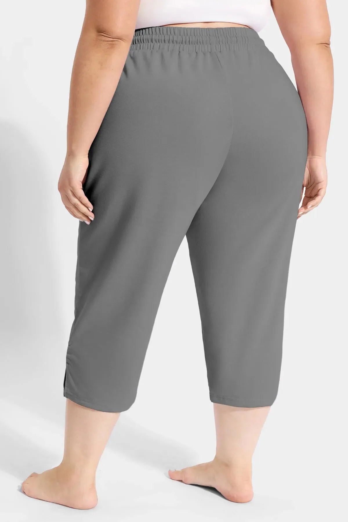 Solid High Waist Drawstring Capri Sweatpants