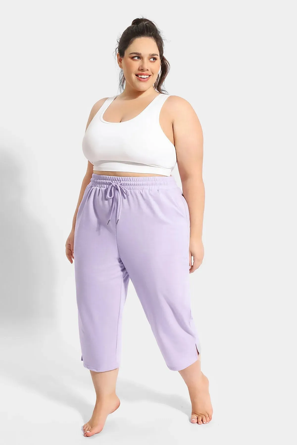 Solid High Waist Drawstring Capri Sweatpants