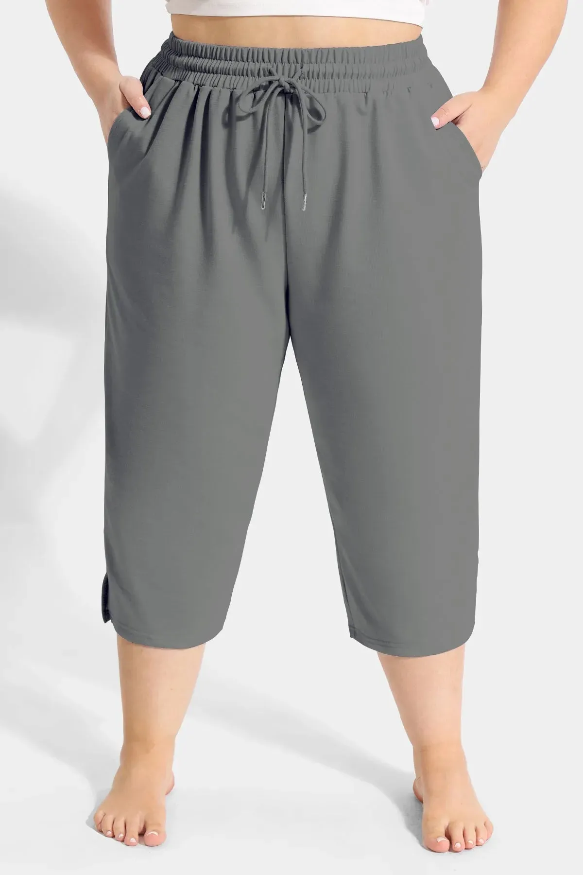 Solid High Waist Drawstring Capri Sweatpants