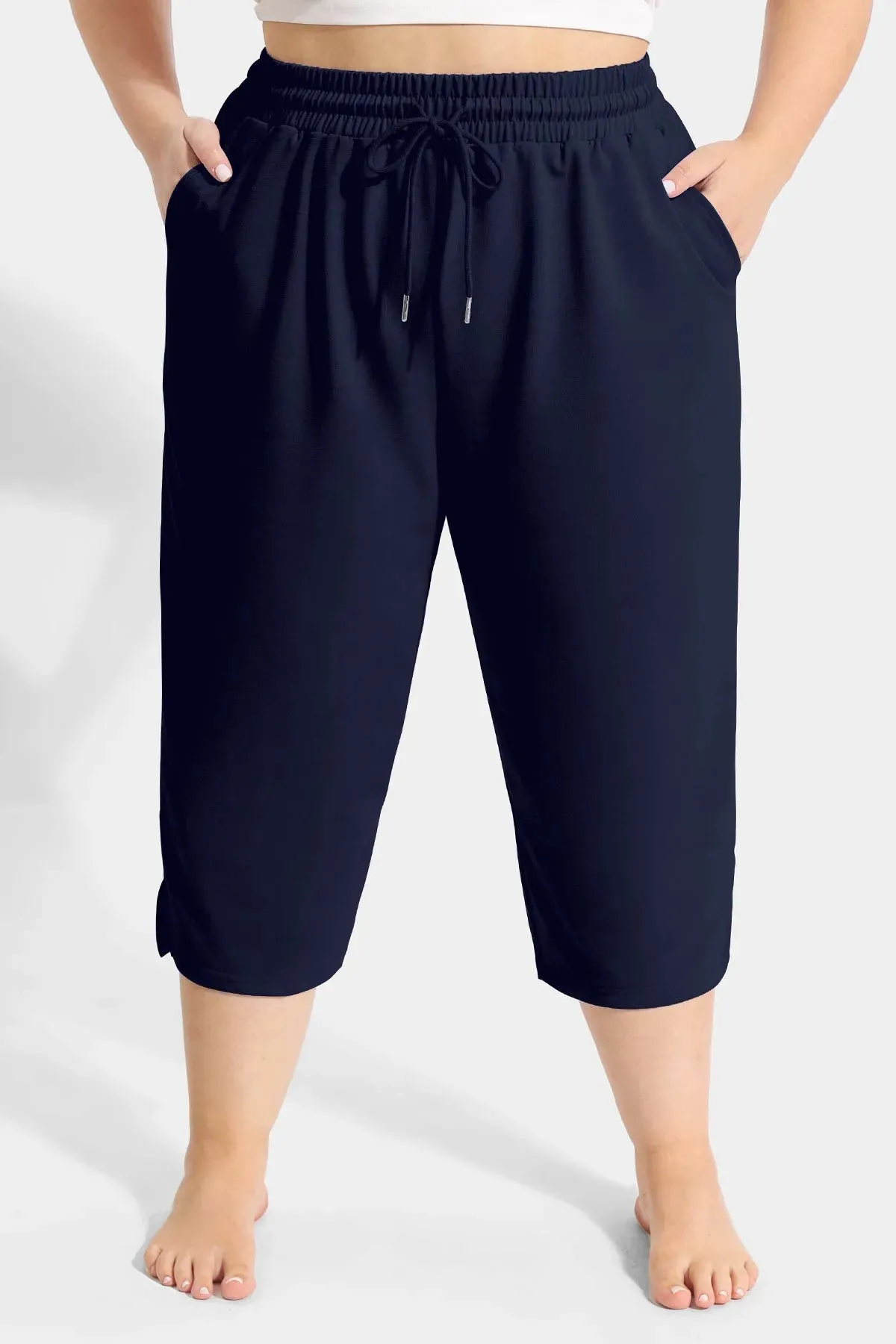 Solid High Waist Drawstring Capri Sweatpants