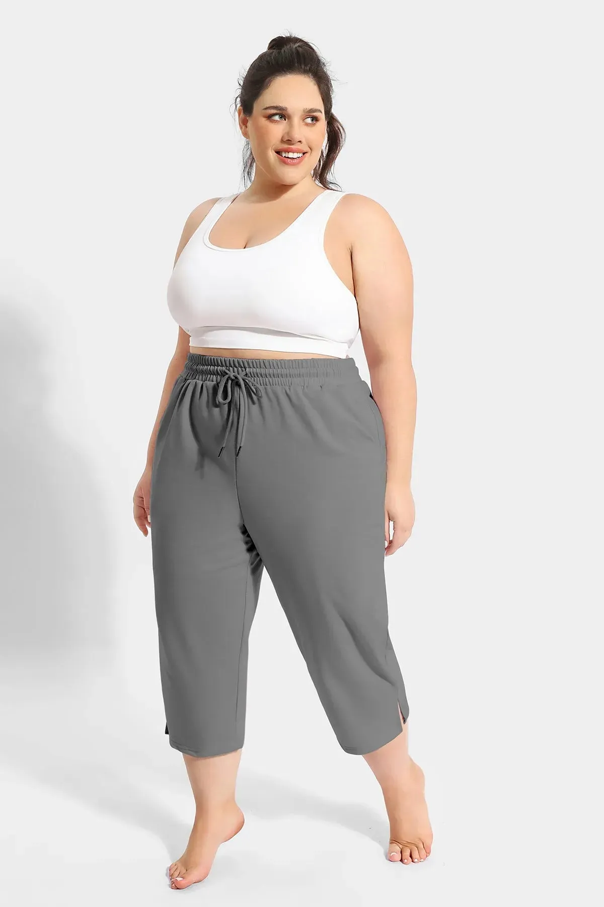 Solid High Waist Drawstring Capri Sweatpants