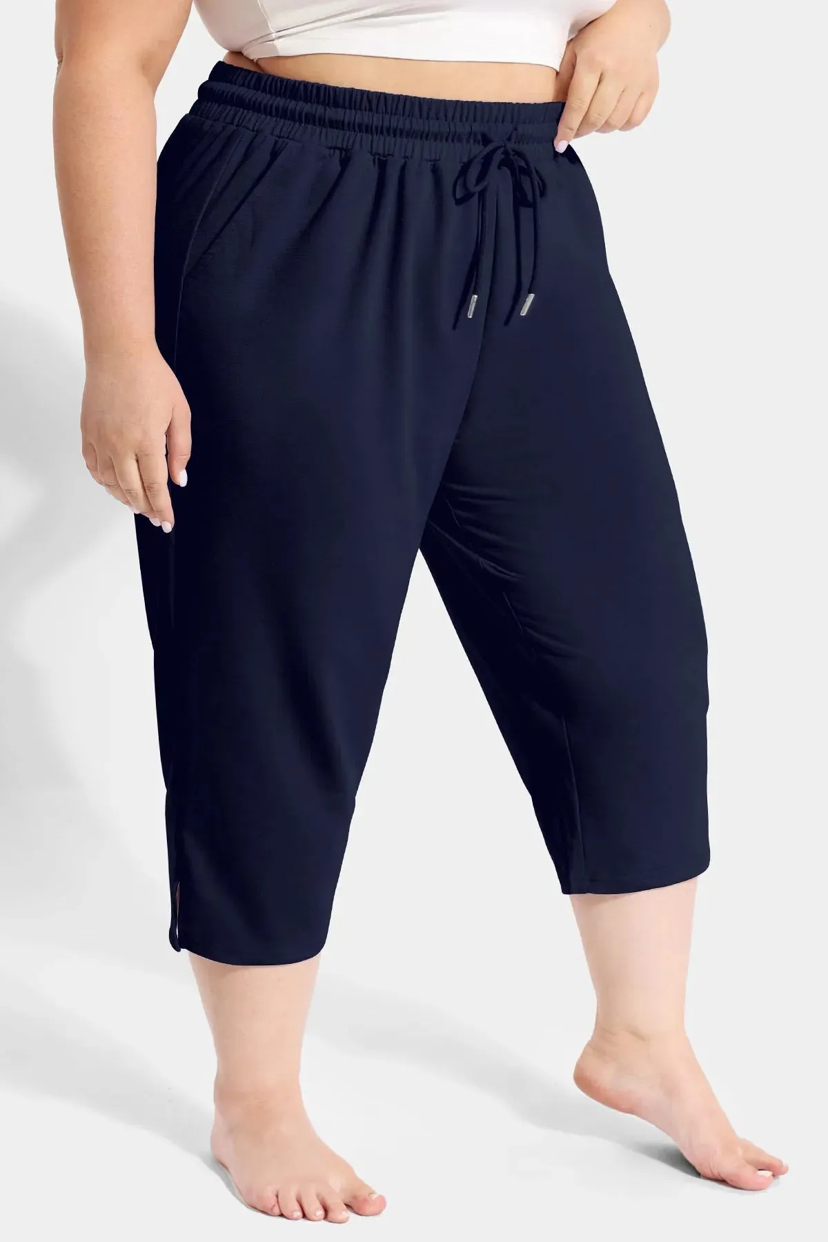 Solid High Waist Drawstring Capri Sweatpants