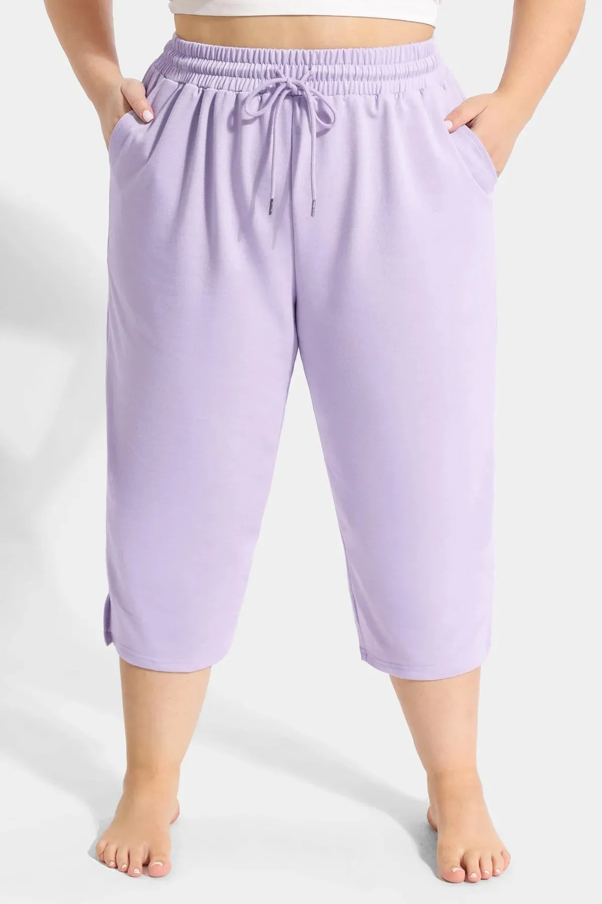 Solid High Waist Drawstring Capri Sweatpants