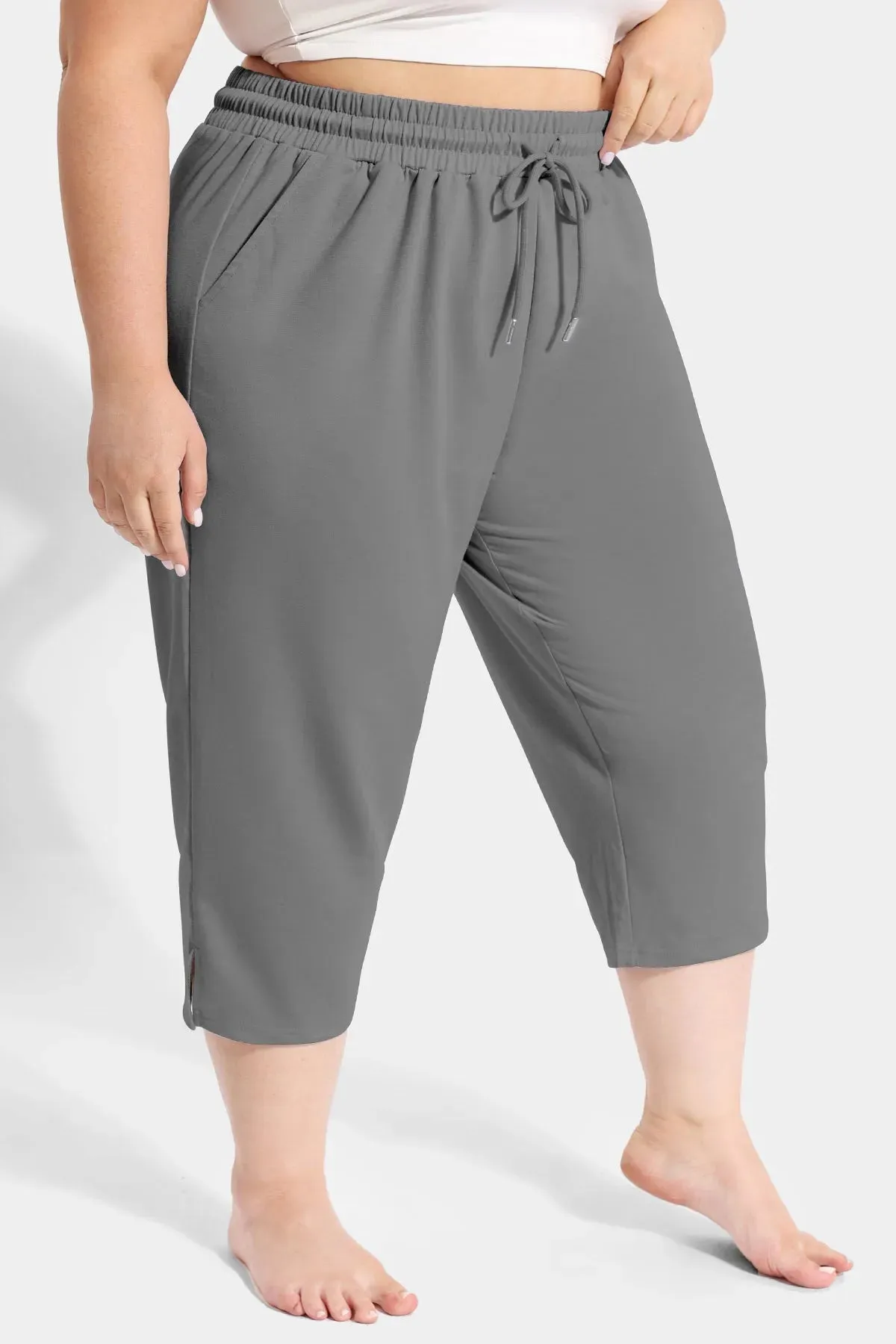 Solid High Waist Drawstring Capri Sweatpants