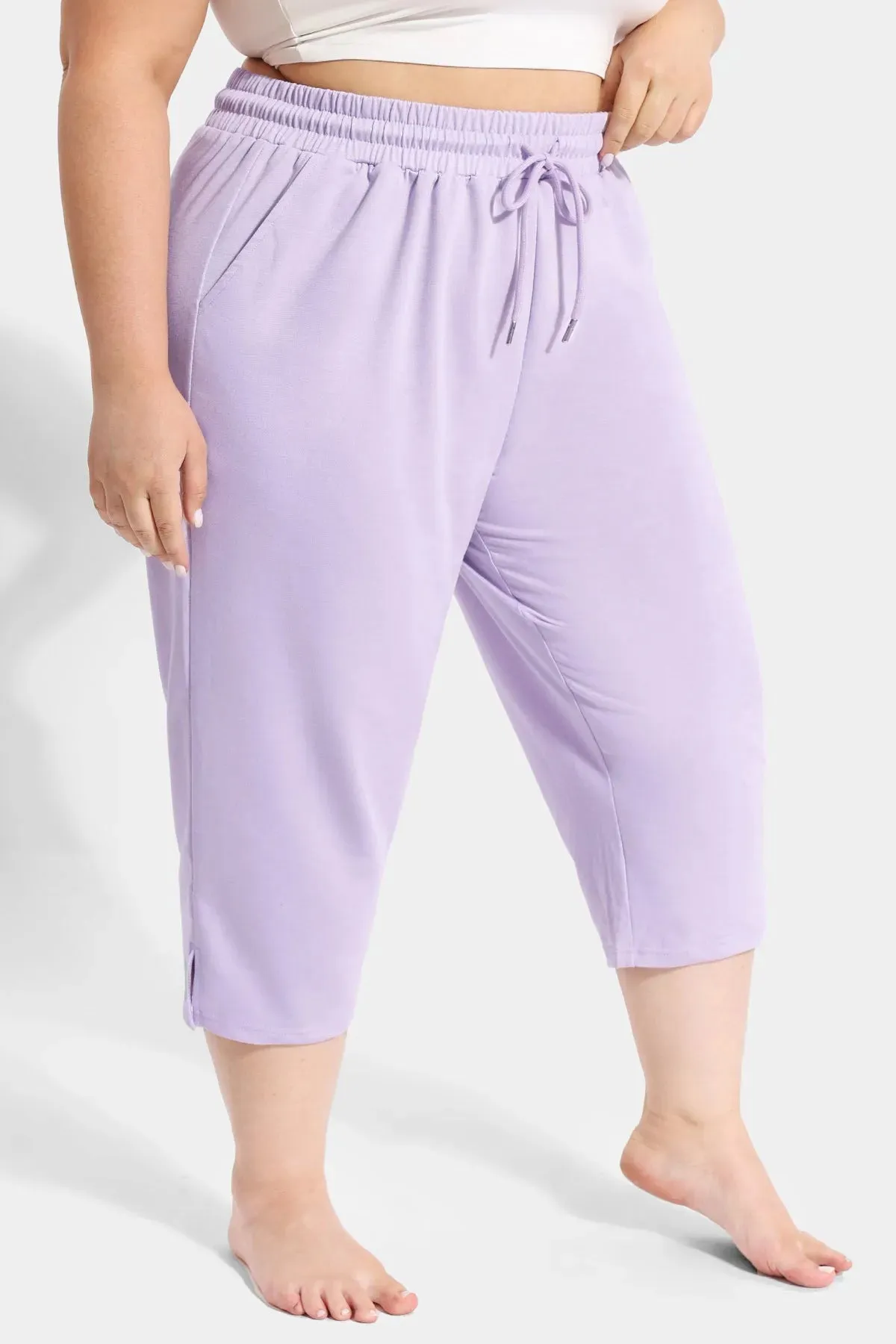 Solid High Waist Drawstring Capri Sweatpants