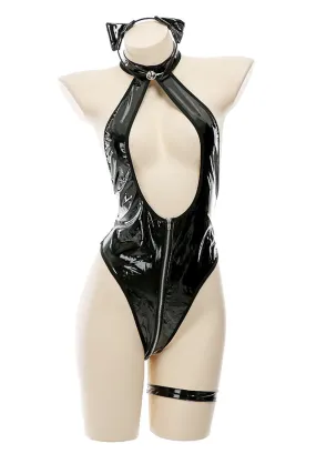 Soul Snatch | "Deep Cleavage and Curiosity" Patent Leather Cat Bodysuit