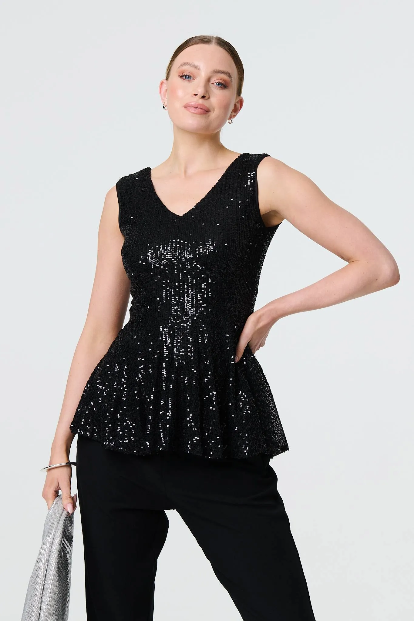 Sparkly Sequin Sleeveless Peplum Top