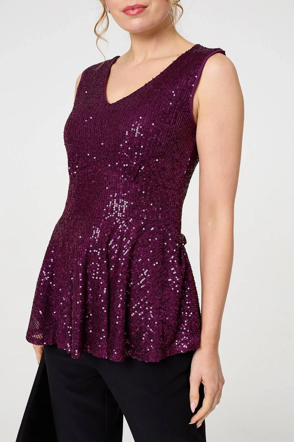 Sparkly Sequin Sleeveless Peplum Top