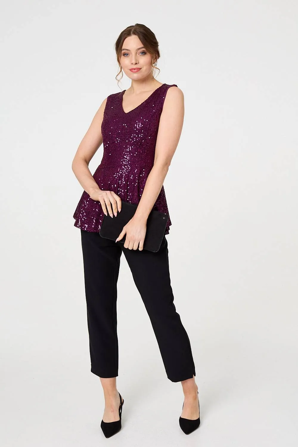 Sparkly Sequin Sleeveless Peplum Top