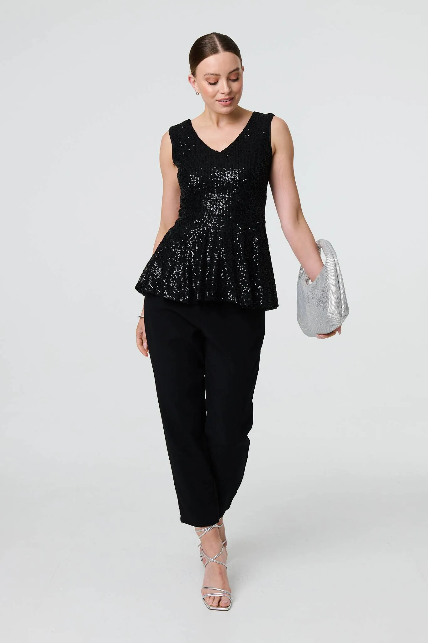 Sparkly Sequin Sleeveless Peplum Top