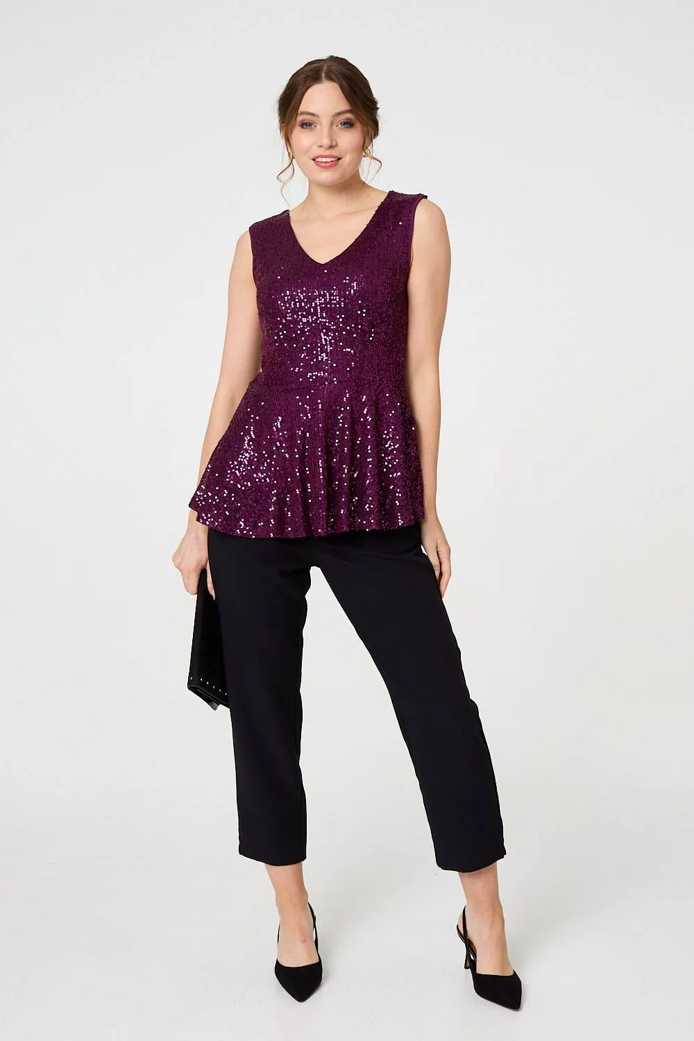 Sparkly Sequin Sleeveless Peplum Top