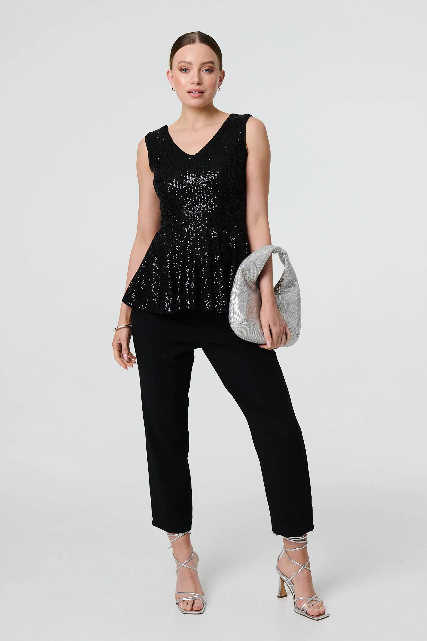 Sparkly Sequin Sleeveless Peplum Top