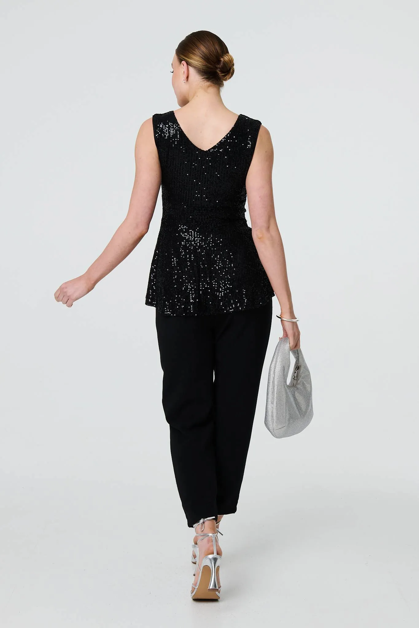 Sparkly Sequin Sleeveless Peplum Top