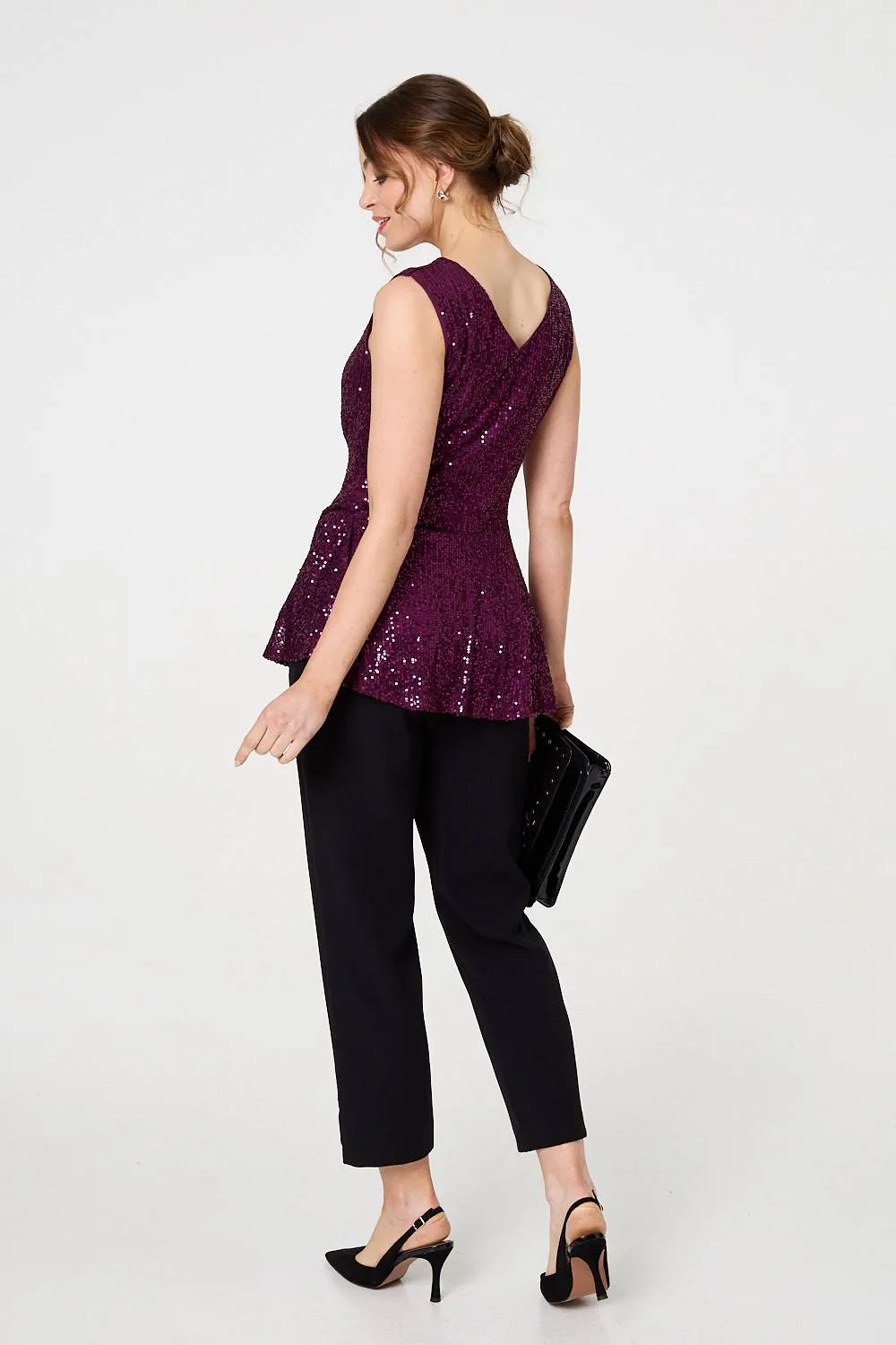 Sparkly Sequin Sleeveless Peplum Top