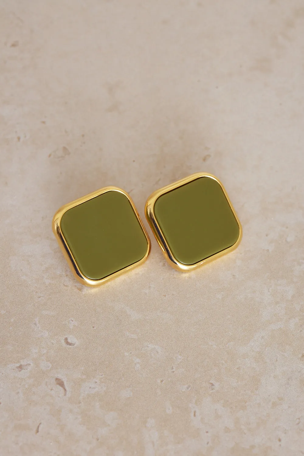 Square Stud Earrings - Khaki