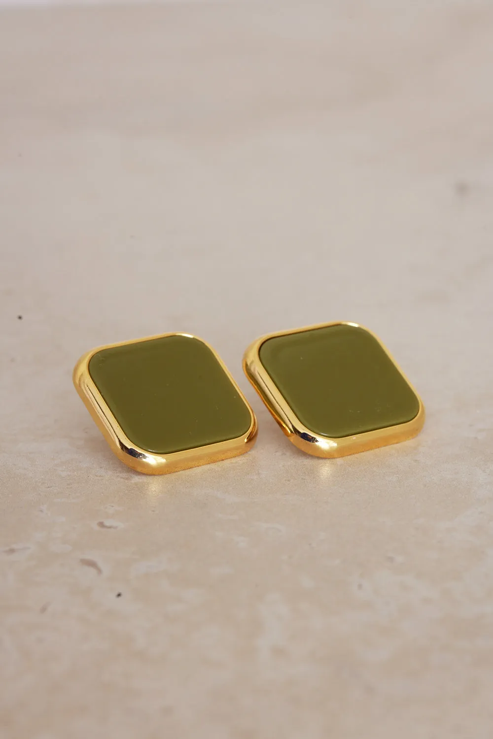 Square Stud Earrings - Khaki