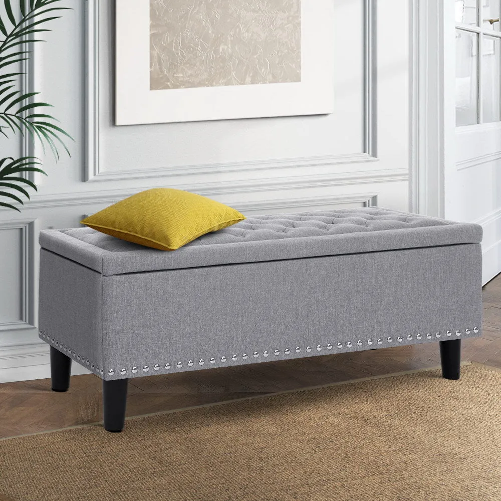 Storage Ottoman Blanket Box Linen Fabric Chest Foot Stool Toy Bench Grey