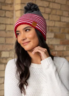 STRIPED KNIT FAUX FUR BEANIE