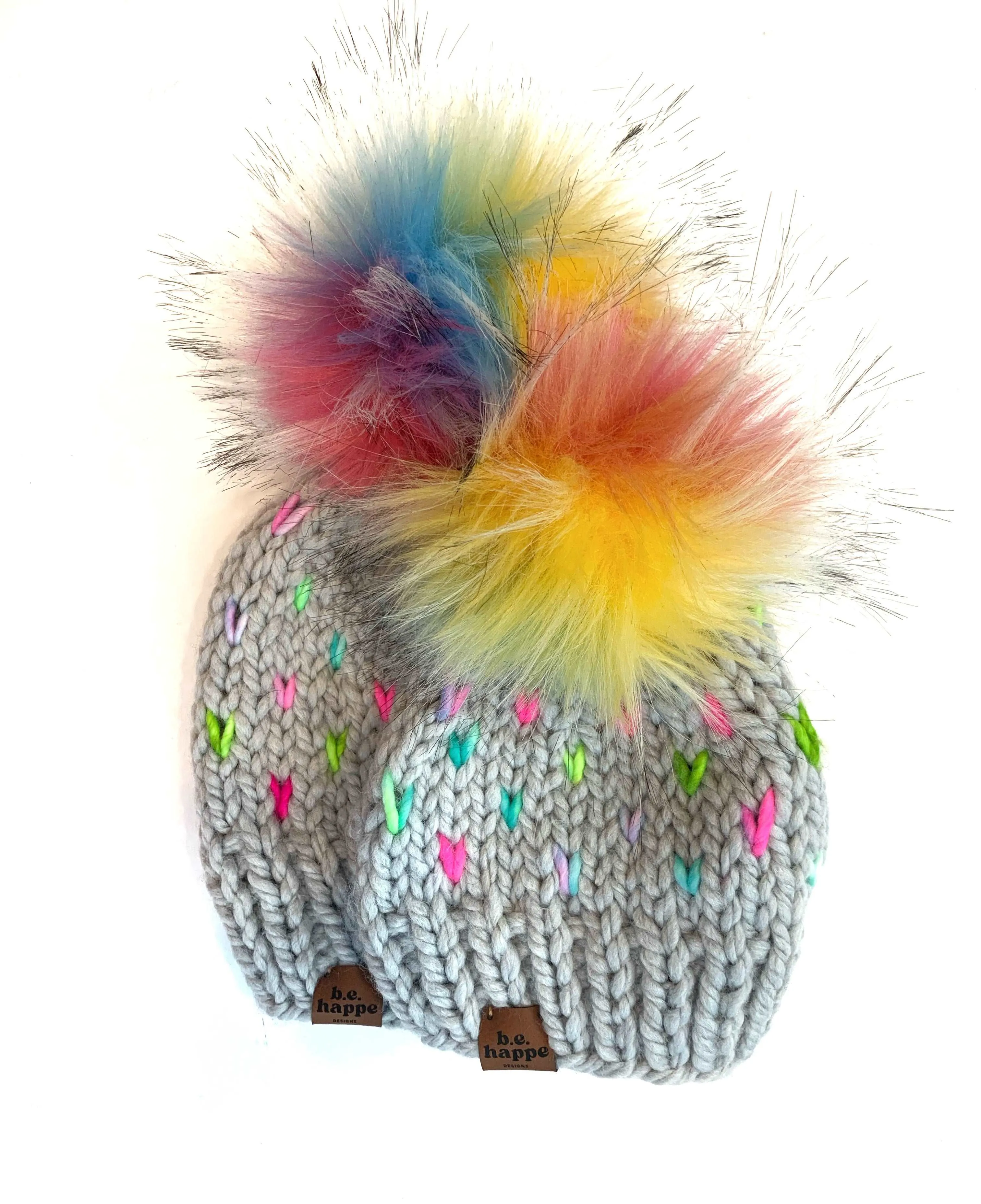 Toddler Knit Heart Pom Hat | Thaw Gray Rainbow