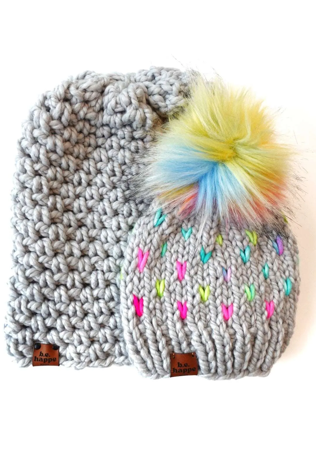 Toddler Knit Heart Pom Hat | Thaw Gray Rainbow