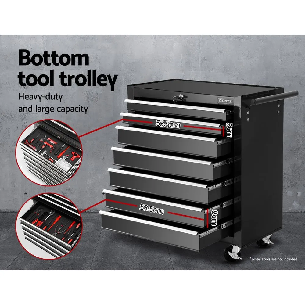 Toolbox Tool Chest & Trolley Box Cabinet Cart Garage Storage 16 Drawers 2 in 1 Black