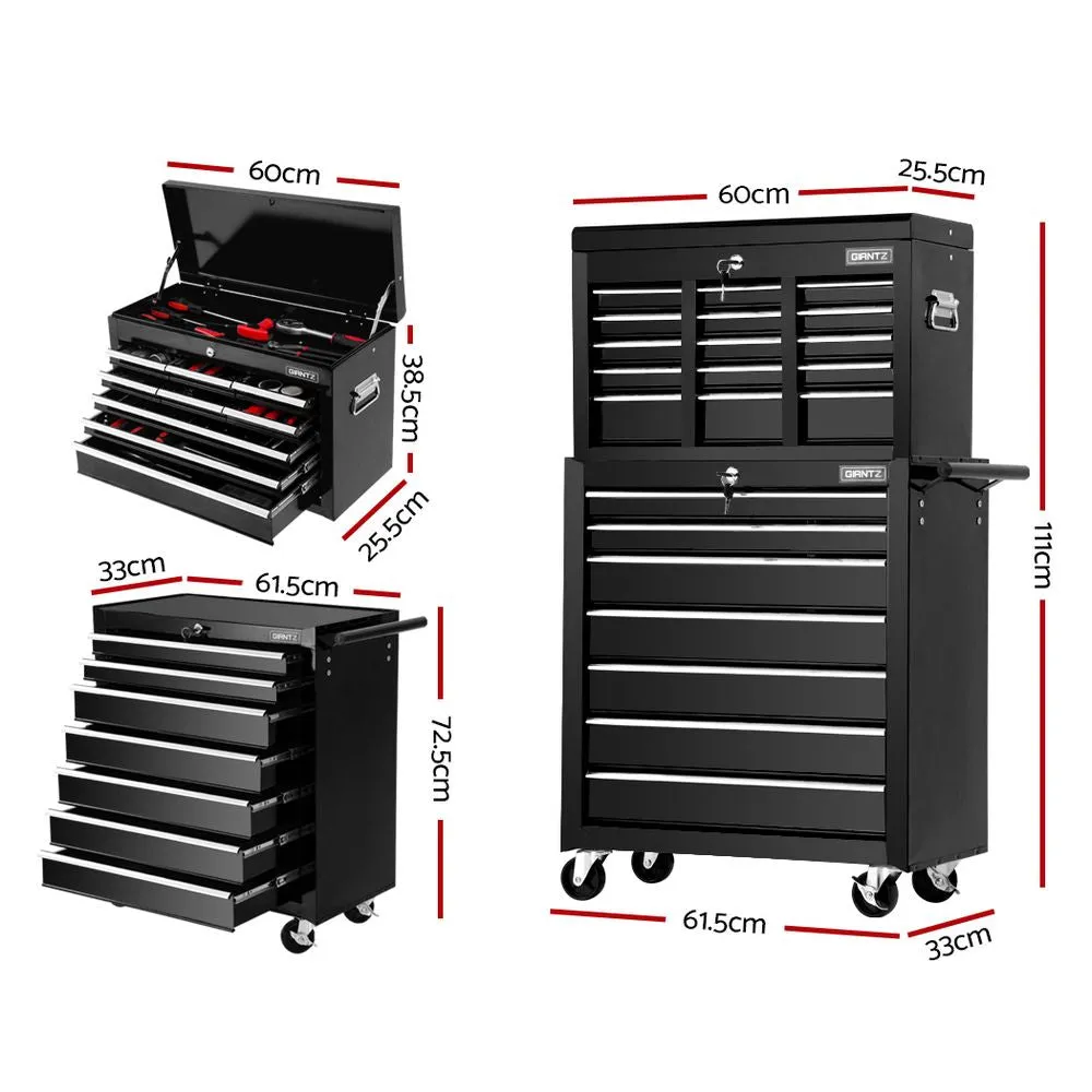 Toolbox Tool Chest & Trolley Box Cabinet Cart Garage Storage 16 Drawers 2 in 1 Black