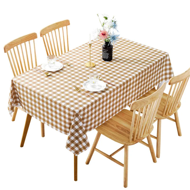 Universal Waterproof and Oil-Proof Plastic PVC Table Cloth Nordic Ins Printing Thick Checks round Table Disposable Tablecloth