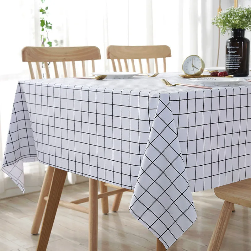 Universal Waterproof and Oil-Proof Plastic PVC Table Cloth Nordic Ins Printing Thick Checks round Table Disposable Tablecloth