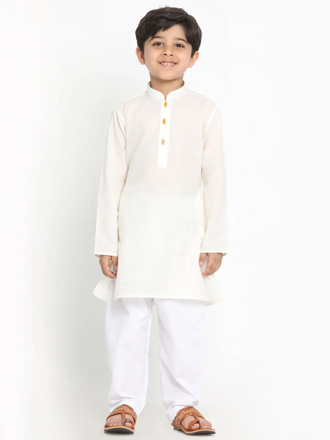 Vastramay Boy's Cream Solid Kurta