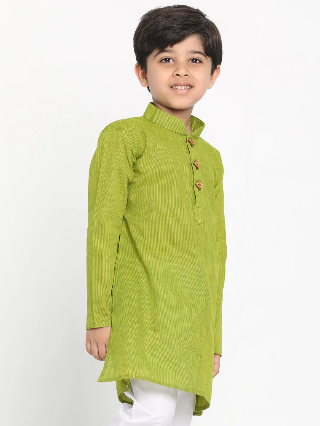 VASTRAMAY Boy's Green Cotton Kurta