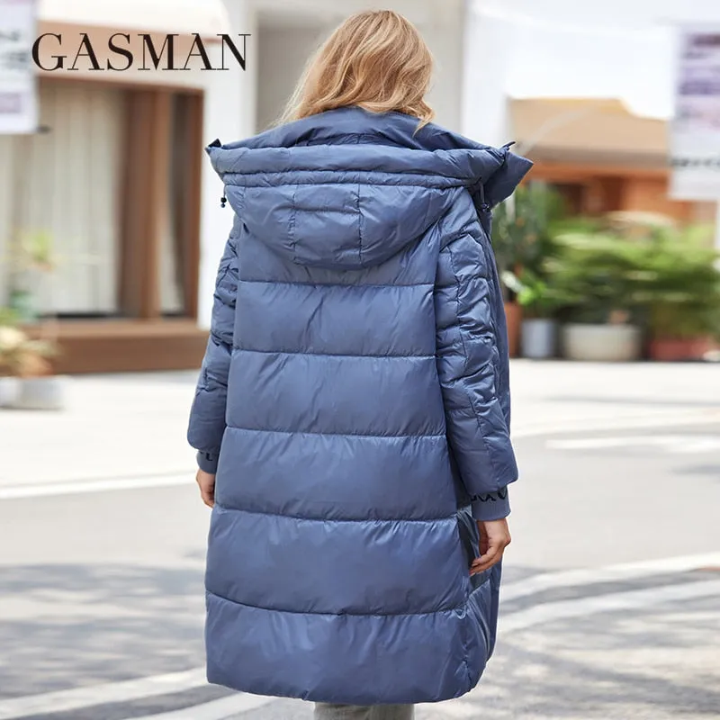 Women's down Jacket Long Classic zipper design Big Pocket Stand Collar Hooded Slim coat Women Parkas