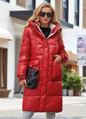 Women's down Jacket Long Classic zipper design Big Pocket Stand Collar Hooded Slim coat Women Parkas